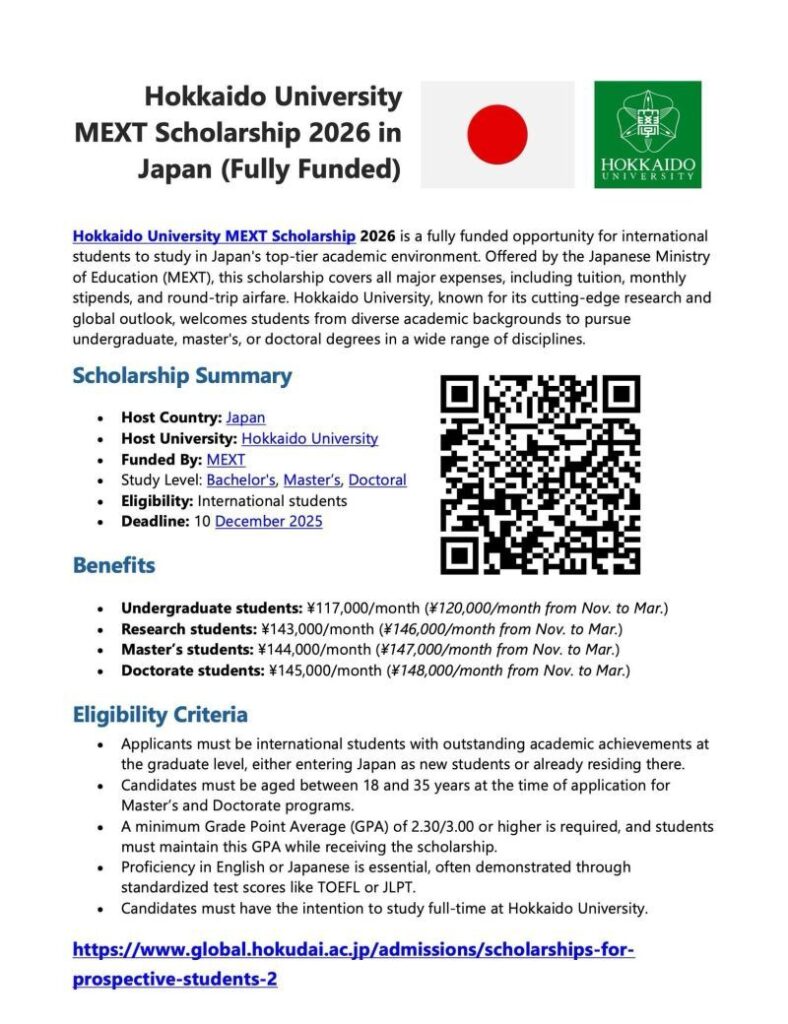 MEXT Scholarship 2026 - Japan