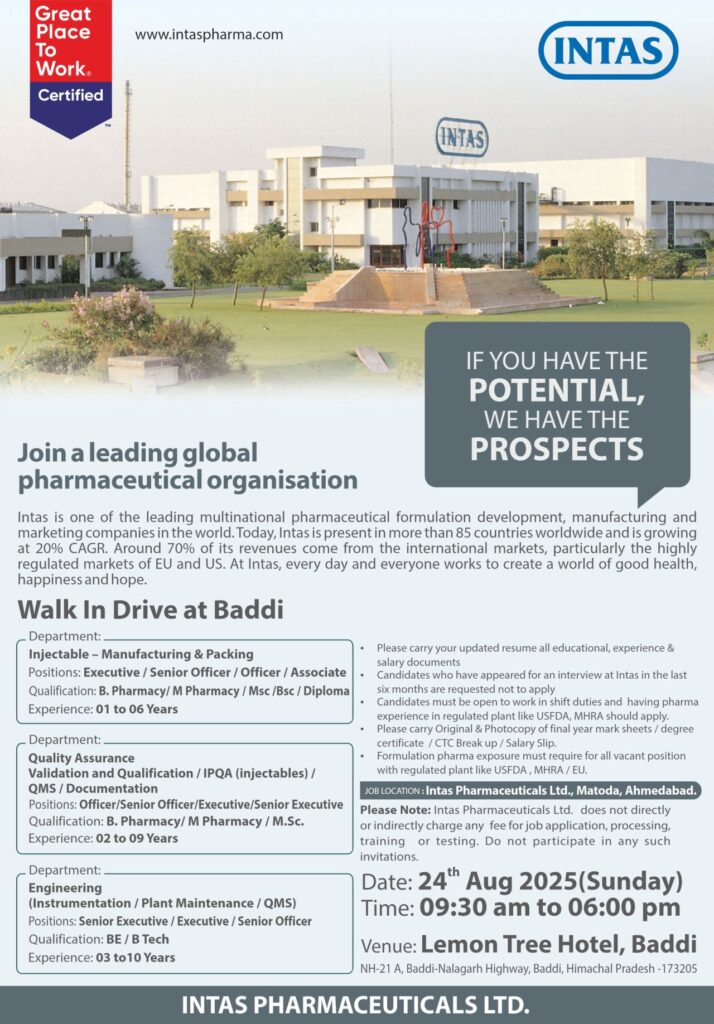 Walk In Drive at Baddi - Intas Pharmaceuticals