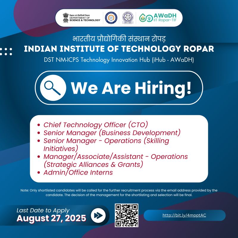 Hiring For Various Roles at IIT Ropar TIF AWaDH