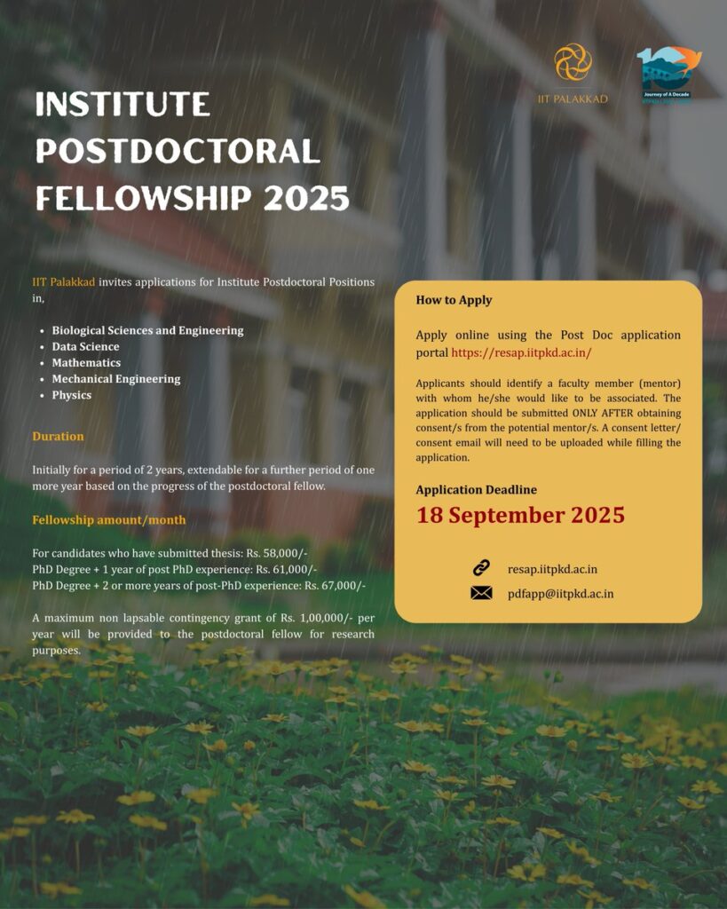 IIT Palakkad Institute Postdoctoral Fellowship 2025