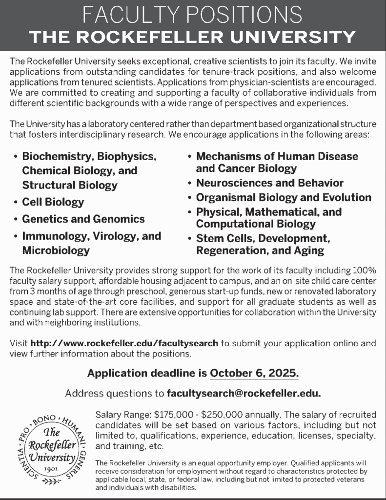 Rockefeller University hiring faculty - Multiple positions
