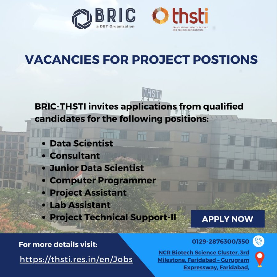 Hiring alert for project positions at THSTI Faridabad