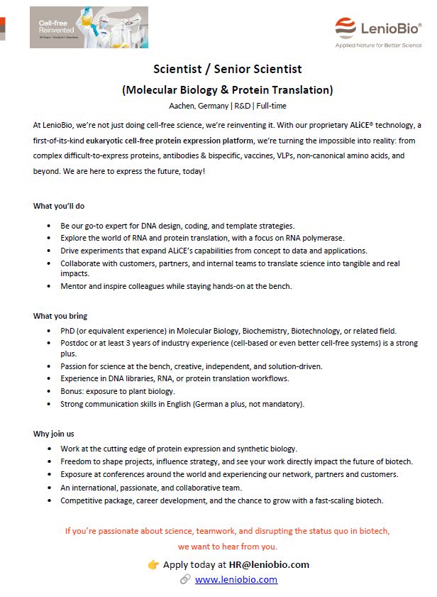 Scientist / Senior Scientist - Molecular Biology & Protein Translation - Germany