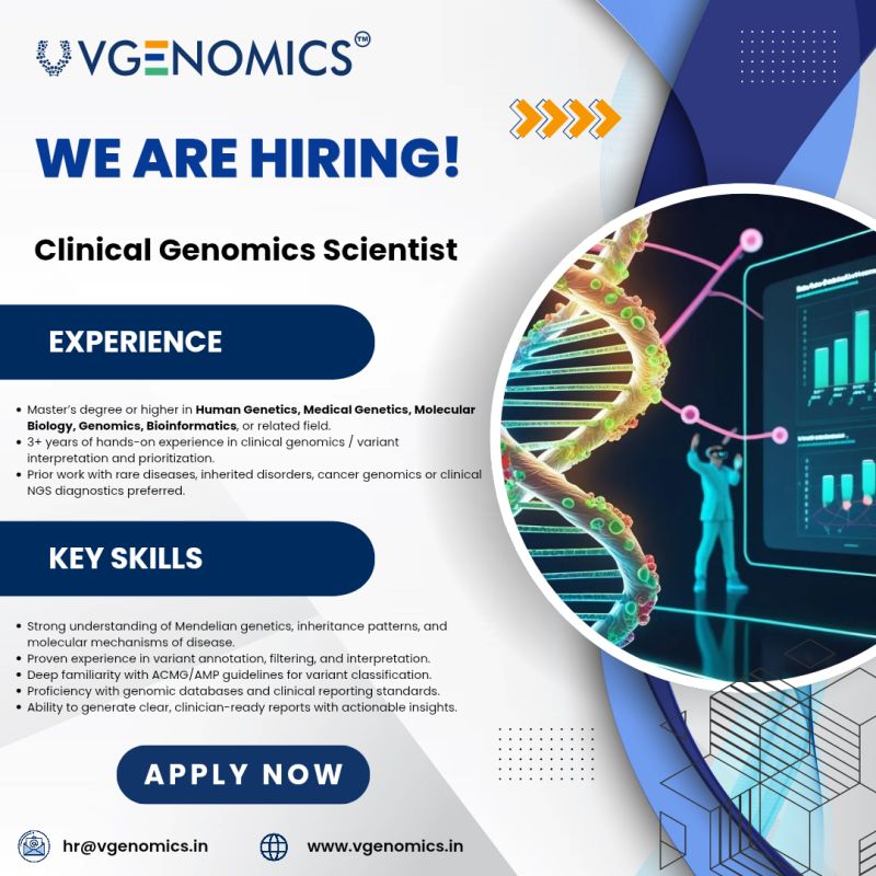 Vgenomics India hiring Clinical Genomics Scientist - Noida