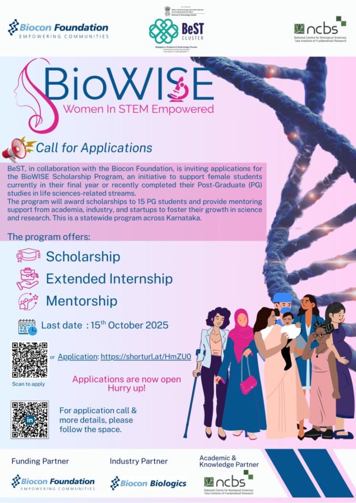 BioWISE 2025- Call for Applications - Scholarship and Mentorship for STEM Women