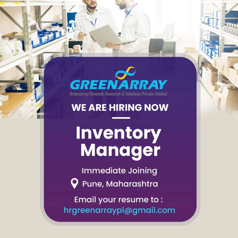 Inventory Manager - Greenarray Genomics Research and Solutions, Pune