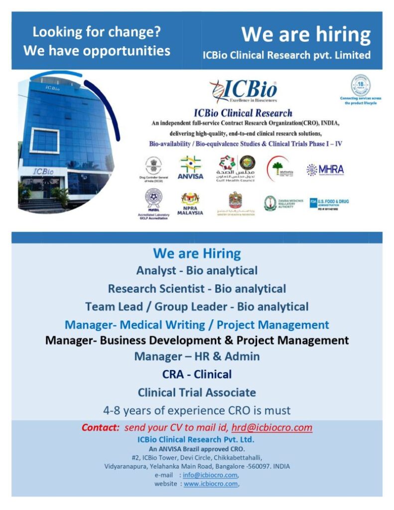 Hiring for multiple positions - ICBio - Bangalore