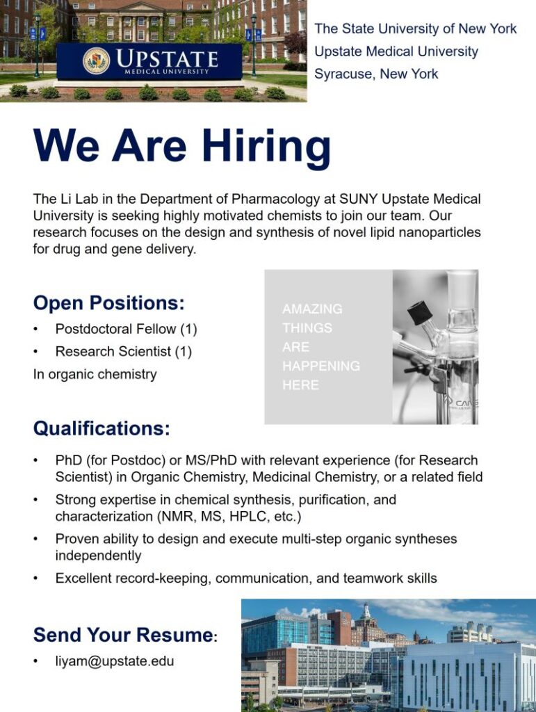 SUNY Upstate Medical University is seeking Postdoctoral Fellow and Research Scientist