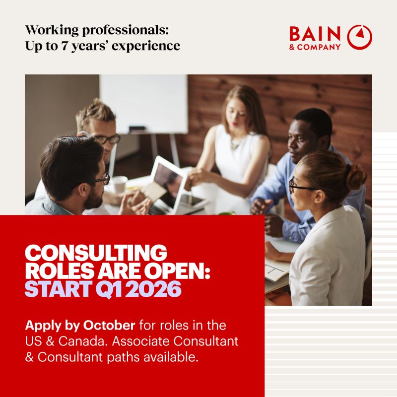 Bain is hiring working professionals into generalist consulting roles 