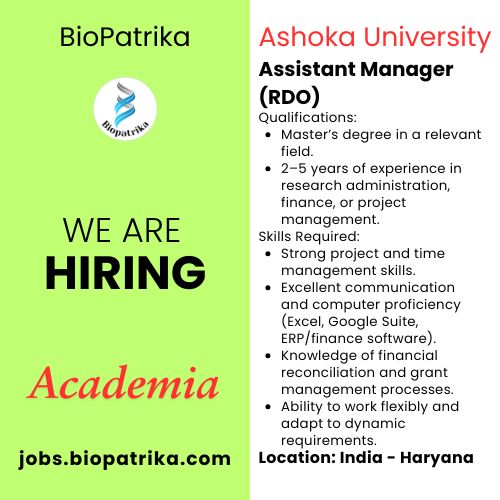 Assistant Manager (RDO) - Ashoka University - Haryana