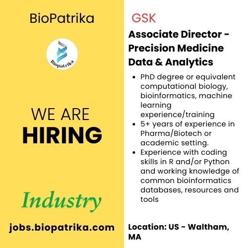 Associate Director - Precision Medicine Data & Analytics - GSK - USA