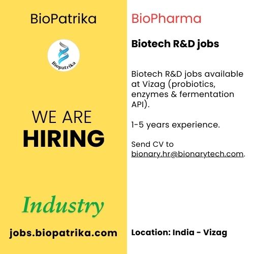 Biotech R&D jobs available at Vizag