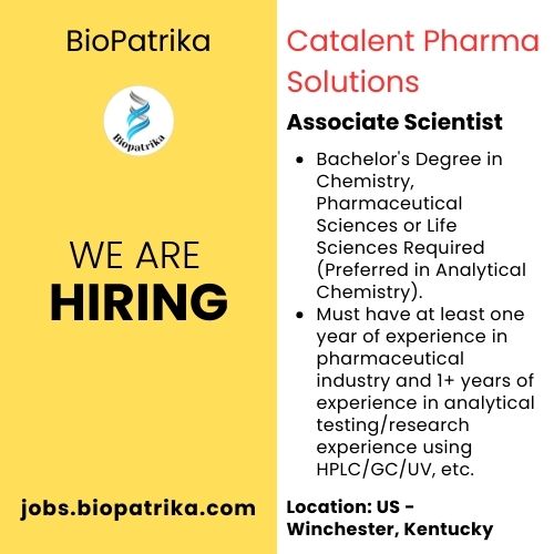 Catalent Pharma Solutions is hiring an Associate Scientist in Winchester, Kentucky