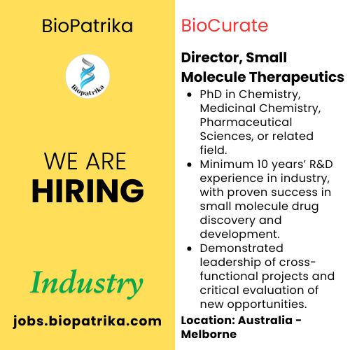 Director, Small Molecule Therapeutics - BioCurate- Melborne