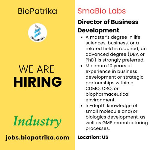 Director of Business Development - SmaBio Labs- USA