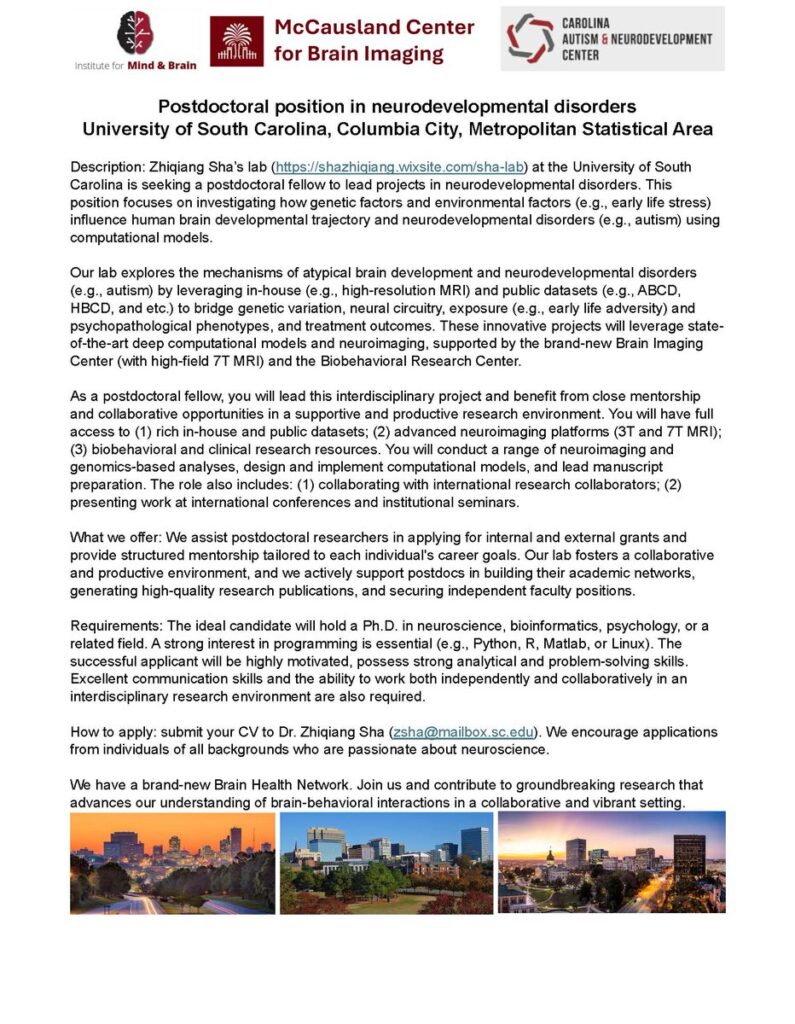 Postdoc position in neurodevelopmental disorders - USA