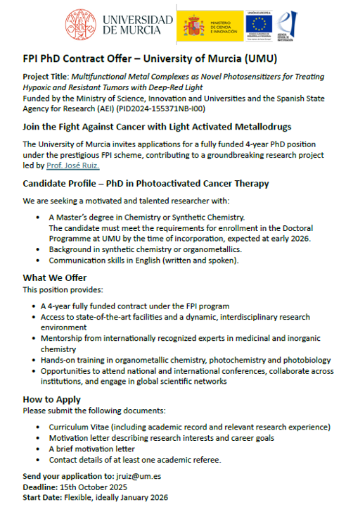 PhD Opportunity at University of Murcia - 4-year funded FPI project