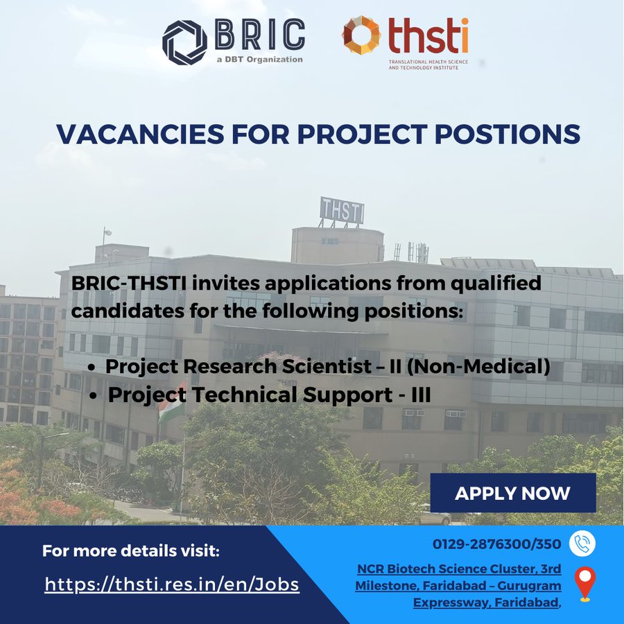 Project vacancies at THSTI Faridabad