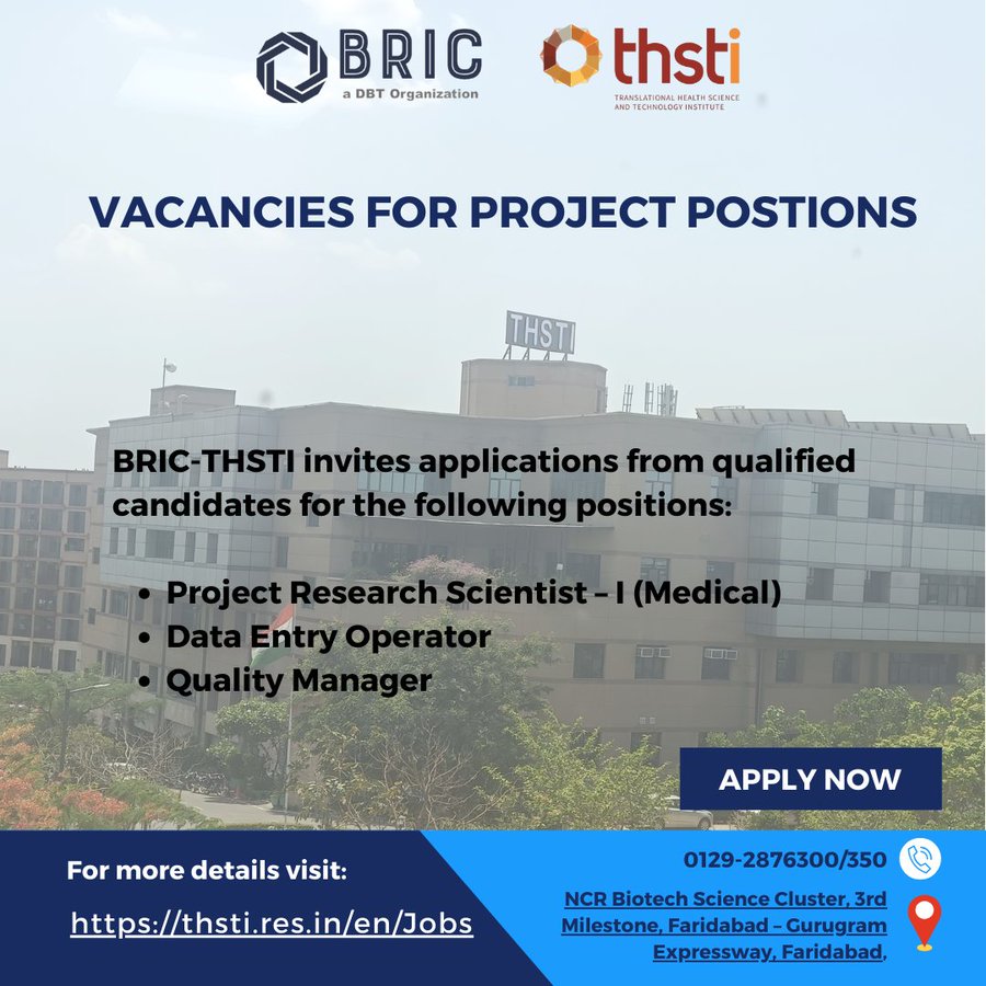 Hiring - Project positions at THSTI Faridabad