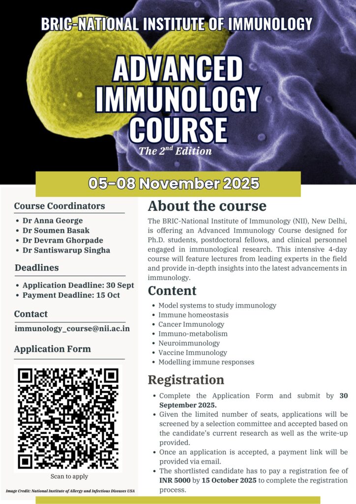 Advanced Immunology Course 2025 at BRIC–NII, New Delhi