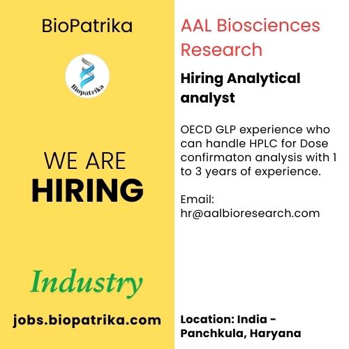Hiring Analytical analyst with OECD GLP experience -Panchkula