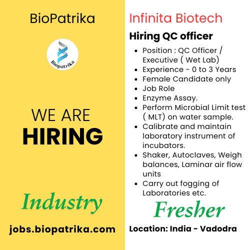 Infinita Biotech hiring QC officer