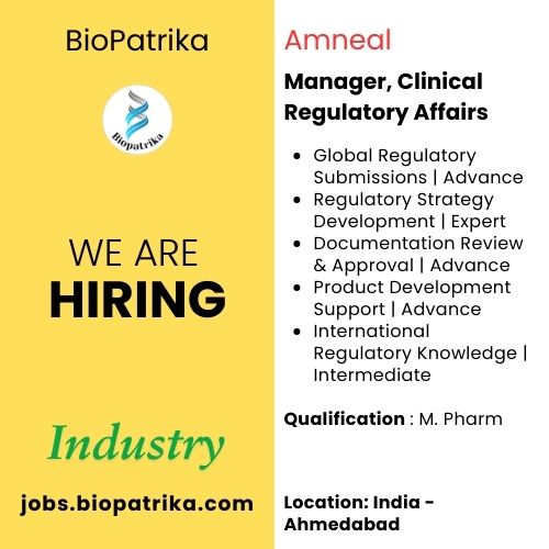 Manager, Clinical Regulatory Affairs - Ahmedabad