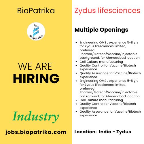 Multiple Openings at Zydus lifesciences