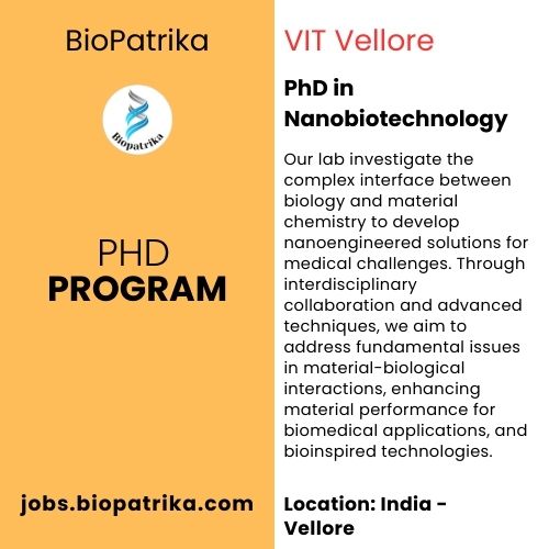 PhD in Nanobiotechnology - VIT Vellore