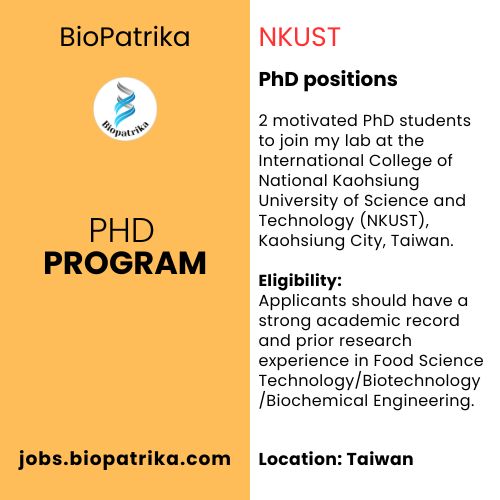 PhD positions - NKUST, Taiwan