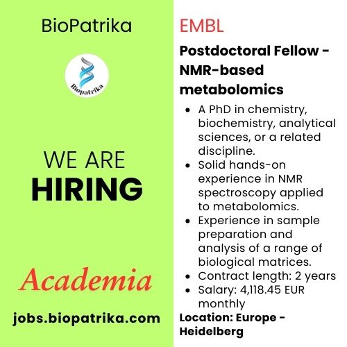 Postdoctoral Fellow - NMR-based metabolomics - EMBL - Germany