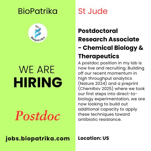 Postdoctoral Research Associate - Chemical Biology & Therapeutics - St Jude - USA
