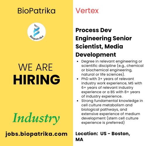Process Dev Engineering Senior Scientist, Media Development - Vertex - USA