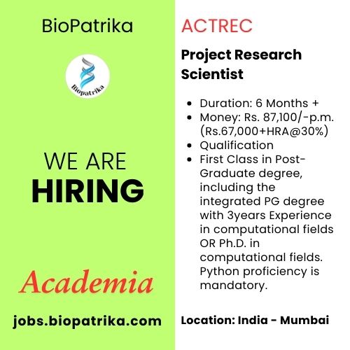 Project Research Scientist - ACTREC - Mumbai