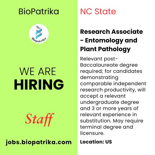 Research Associate - Entomology and Plant Pathology - NC State