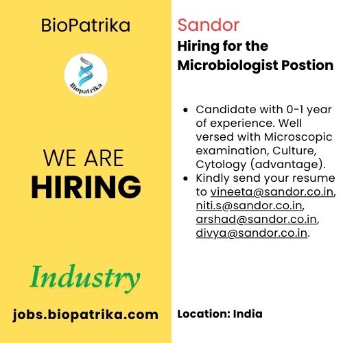 Sandor Hiring for the Microbiologist Postion