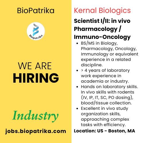 Scientist III in vivo Pharmacology  Immuno-Oncology - Kernal Bio - USA