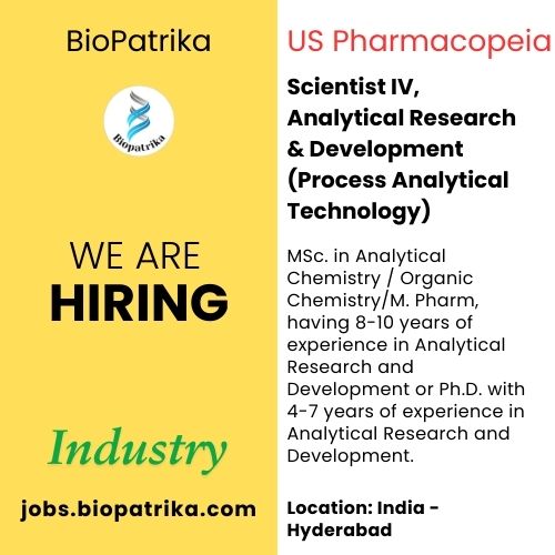 Scientist IV, Analytical Research & Development (Process Analytical Technology) - USP Hyderabad