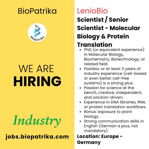 Scientist  Senior Scientist - Molecular Biology & Protein Translation - Germany