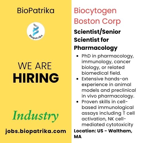 ScientistSenior Scientist for Pharmacology - Biocytogen Boston Corp