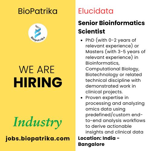 Senior Bioinformatics Scientist - Elucidata - Bangalore