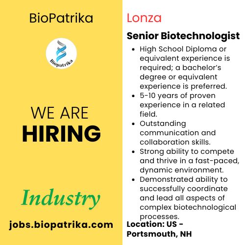 Senior Biotechnologist - Lonza - USA