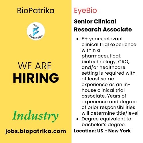Senior Clinical Research Associate - EyeBio - New York