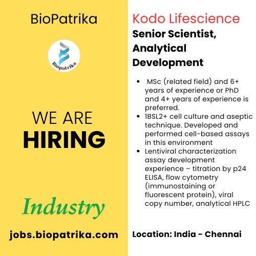 Senior Scientist, Analytical Development - Kodo Lifescience - Chennai