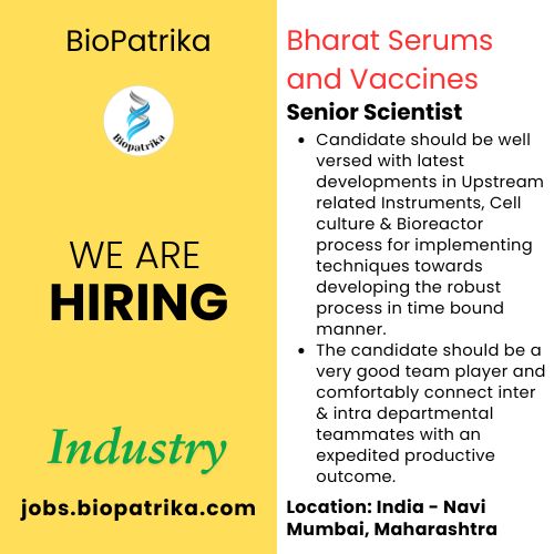 Senior Scientist - Bharat Serums and Vaccines Limited - Navi Mumbai