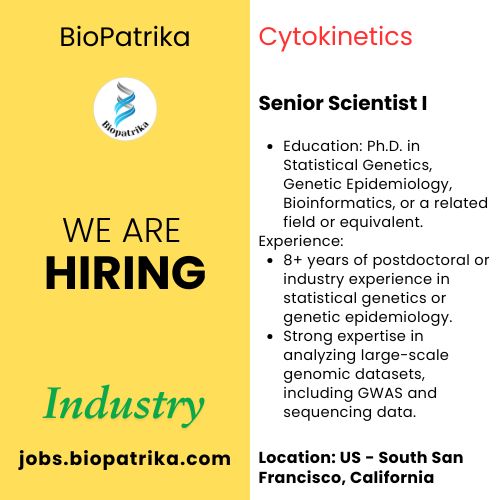 Senior Scientist I - Cytokinetics - South San Francisco, California