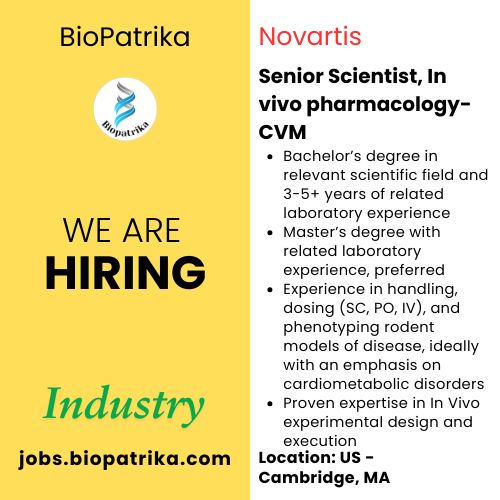 Senior Scientist, In vivo pharmacology-CVM - Novartis - USA