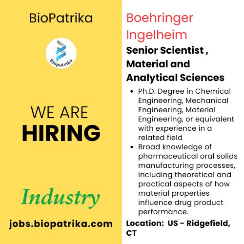 Senior Scientist, Material and Analytical Sciences - Boehringer Ingelheim - USA