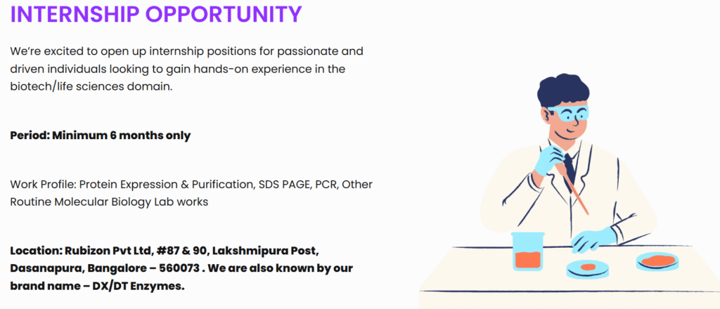 6-month internship openings immediately for Bachelor/Master in Biotechnology/Life Sciences