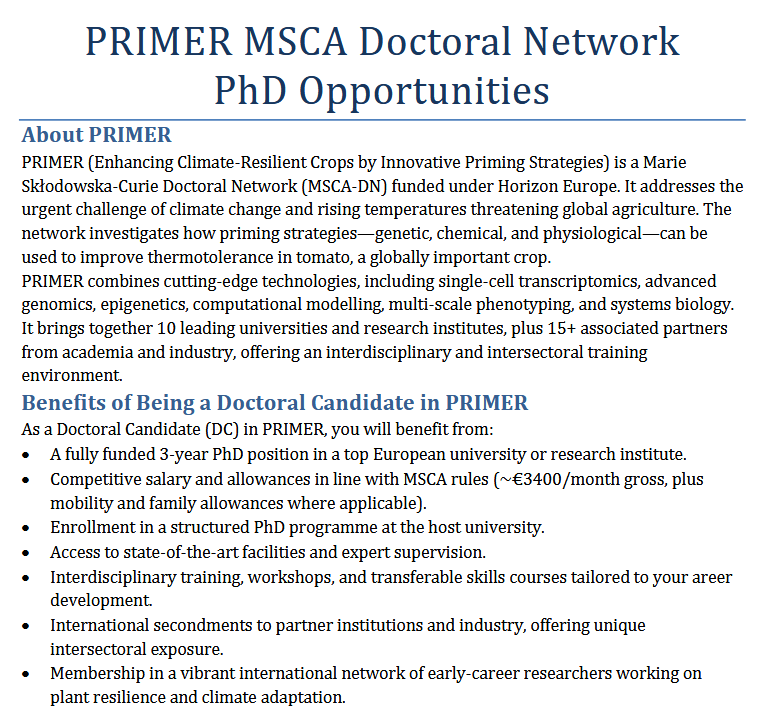 12 Doctoral Candidate positions - Funded MSCA Doctoral Network PRIMER
